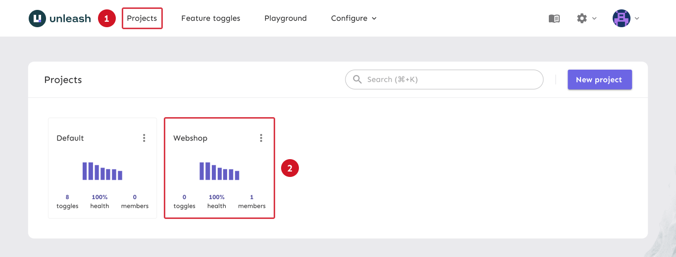 The steps to navigate to a project: use the &#39;projects&#39; navigation item and select your project.